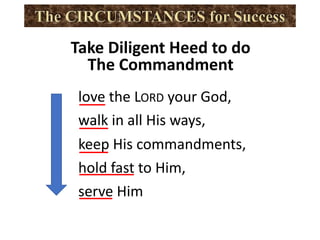 Take Diligent Heed to do
The Commandment
love the LORD your God,
walk in all His ways,
keep His commandments,
hold fast to Him,
serve Him
 