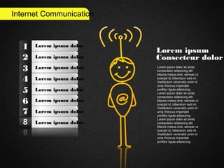 Internet Communication
Lorem ipsum
Consecteur dolor
Lorem ipsum dolor sit amet,
consectetur adipiscing elit.
Mauris massa erat, semper ut
suscipit id, bibendum sed mi.
Vestibulum venenatis enim id
urna rhoncus imperdiet
porttitor ligula adipiscing.
Lorem ipsum dolor sit amet,
consectetur adipiscing elit.
Mauris massa erat, semper ut
suscipit id, bibendum sed mi.
Vestibulum venenatis enim id
urna rhoncus imperdiet
porttitor ligula adipiscing.
Lorem ipsum dolor sit amet,
consectetur adipiscing elit.
Mauris massa erat, semper ut
suscipit id, bibendum sed mi.
Vestibulum venenatis enim id
urna rhoncus imperdiet
porttitor ligula adipiscing.
Lorem ipsum dolor1
2
3
4
5
6
7
Lorem ipsum dolor
Lorem ipsum dolor
Lorem ipsum dolor
Lorem ipsum dolor
Lorem ipsum dolor
Lorem ipsum dolor
Lorem ipsum dolor
 