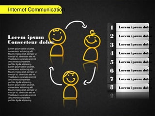 Internet Communication
Lorem ipsum
Consecteur dolor
Lorem ipsum dolor sit amet,
consectetur adipiscing elit.
Mauris massa erat, semper ut
suscipit id, bibendum sed mi.
Vestibulum venenatis enim id
urna rhoncus imperdiet
porttitor ligula adipiscing.
Lorem ipsum dolor sit amet,
consectetur adipiscing elit.
Mauris massa erat, semper ut
suscipit id, bibendum sed mi.
Vestibulum venenatis enim id
urna rhoncus imperdiet
porttitor ligula adipiscing.
Lorem ipsum dolor sit amet,
consectetur adipiscing elit.
Mauris massa erat, semper ut
suscipit id, bibendum sed mi.
Vestibulum venenatis enim id
urna rhoncus imperdiet
porttitor ligula adipiscing.
Lorem ipsum dolor1
2
3
4
5
6
7
Lorem ipsum dolor
Lorem ipsum dolor
Lorem ipsum dolor
Lorem ipsum dolor
Lorem ipsum dolor
Lorem ipsum dolor
Lorem ipsum dolor
 