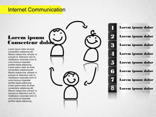 Internet Communication
Lorem ipsum
Consecteur dolor
Lorem ipsum dolor sit amet,
consectetur adipiscing elit.
Mauris massa erat, semper ut
suscipit id, bibendum sed mi.
Vestibulum venenatis enim id
urna rhoncus imperdiet
porttitor ligula adipiscing.
Lorem ipsum dolor sit amet,
consectetur adipiscing elit.
Mauris massa erat, semper ut
suscipit id, bibendum sed mi.
Vestibulum venenatis enim id
urna rhoncus imperdiet
porttitor ligula adipiscing.
Lorem ipsum dolor sit amet,
consectetur adipiscing elit.
Mauris massa erat, semper ut
suscipit id, bibendum sed mi.
Vestibulum venenatis enim id
urna rhoncus imperdiet
porttitor ligula adipiscing.
Lorem ipsum dolor1
2
3
4
5
6
7
Lorem ipsum dolor
Lorem ipsum dolor
Lorem ipsum dolor
Lorem ipsum dolor
Lorem ipsum dolor
Lorem ipsum dolor
Lorem ipsum dolor
 