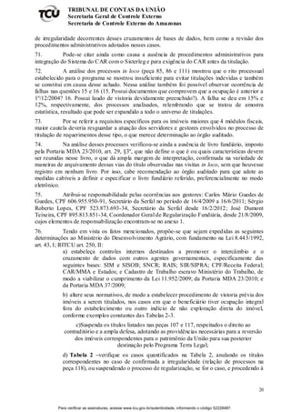 20
TRIBUNAL DE CONTAS DA UNIÃO
Secretaria Geral de Controle Externo
Secretaria de Controle Externo do Amazonas
de irregula...