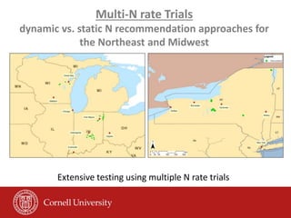 Multi-N rate Trials
dynamic vs. static N recommendation approaches for
the Northeast and Midwest
Extensive testing using multiple N rate trials
 