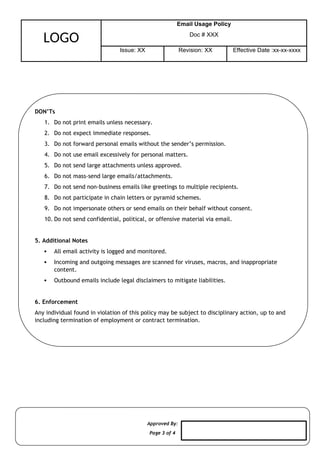 Email Usage Letter Official Email Usage Policy for Employees | DOCX