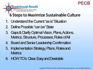 Maximize SustainableCulture
• UnderstandtheCurrent“asis”Situation
⁻Vision,Strategy,Companyculture,Leadership
⁻Valueandrole...
