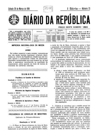GABINETE DA ÁREA DE SINES - Resolução 61/81, de 10 de Março