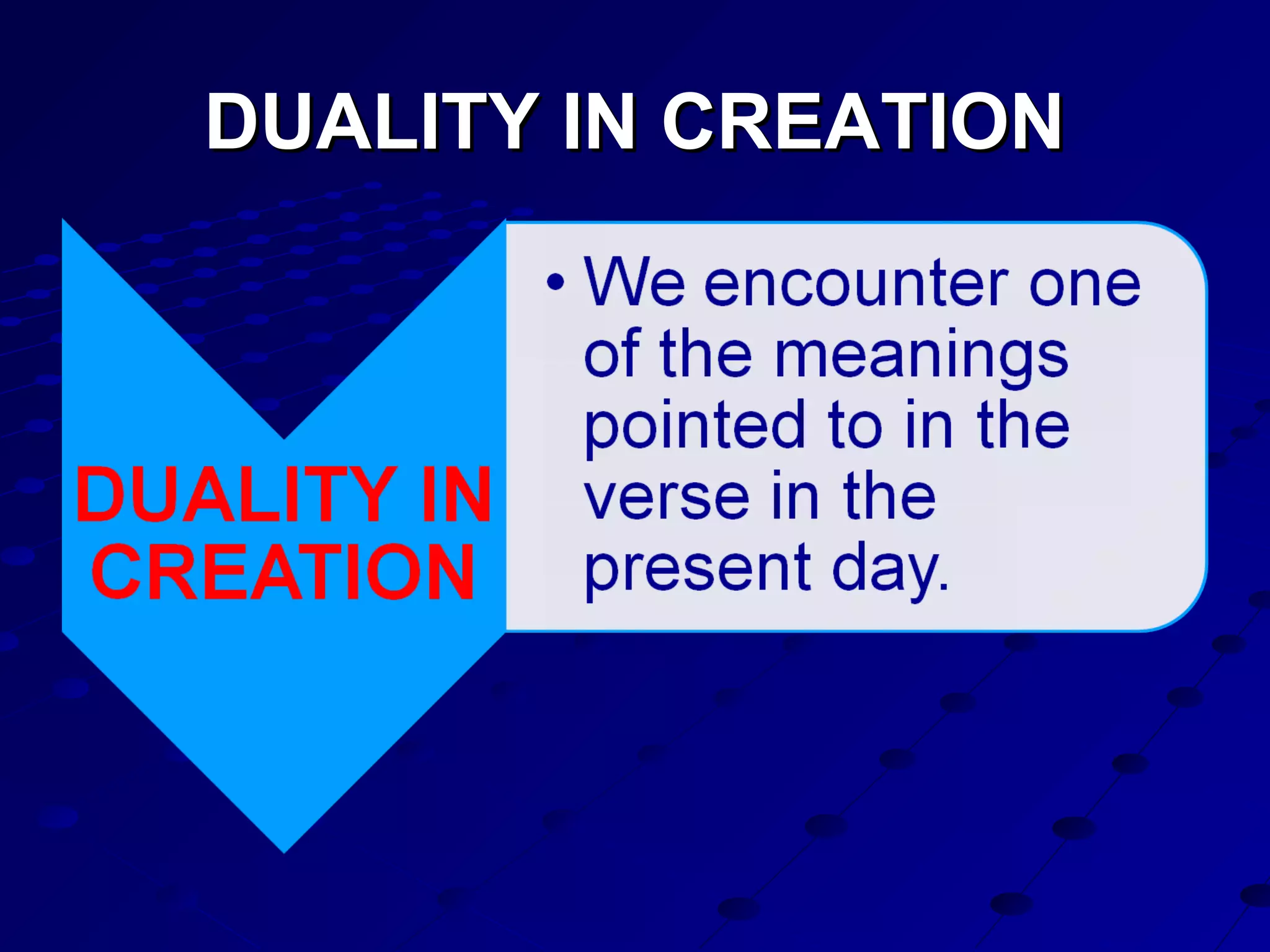 DUALITY IN CREATIONDUALITY IN CREATION
 