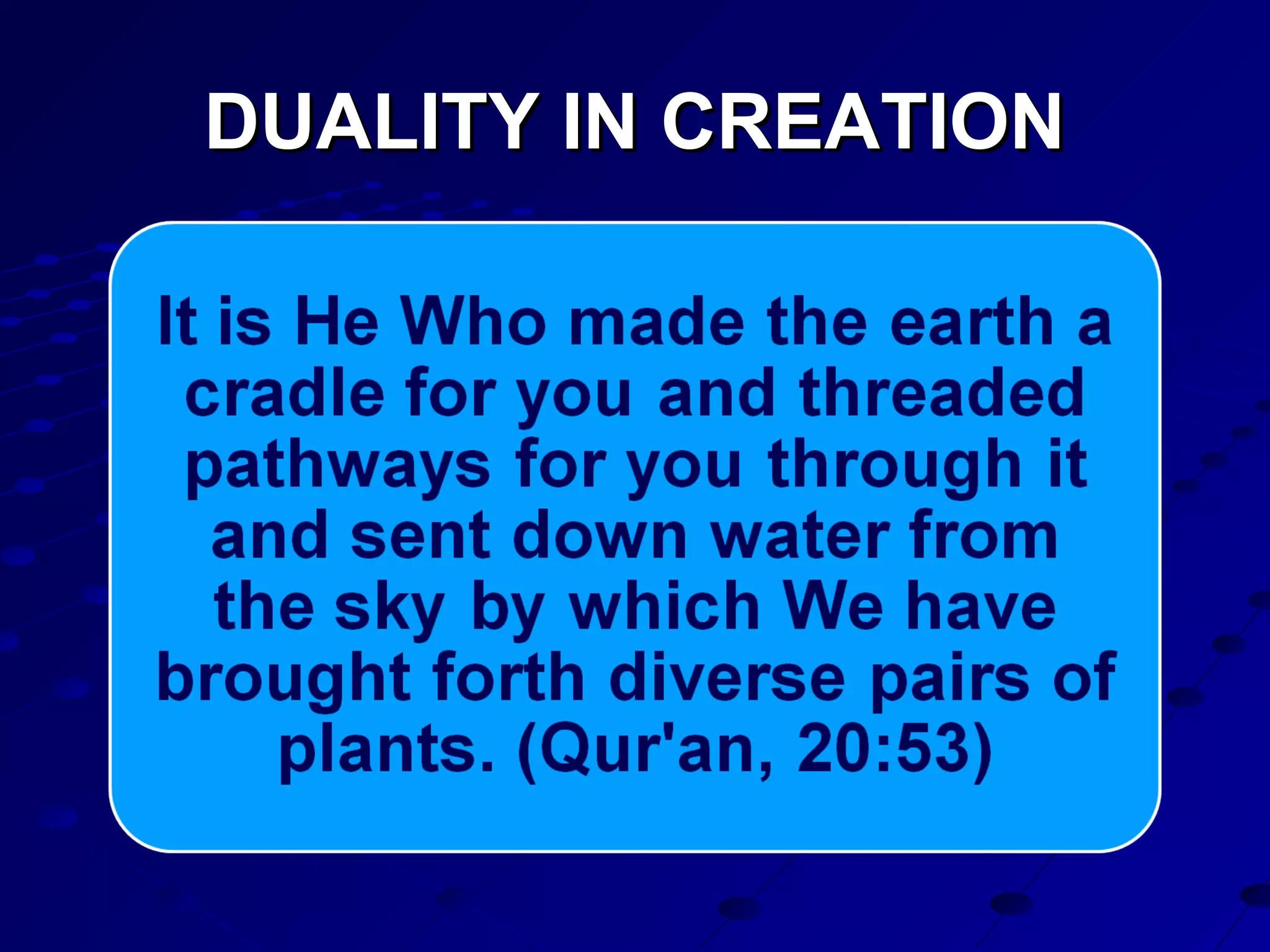 DUALITY IN CREATIONDUALITY IN CREATION
 