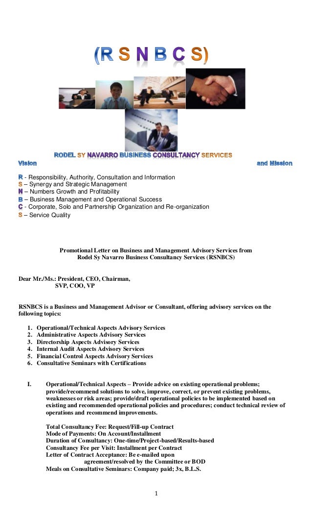 promotional letter on business and management advisory services from