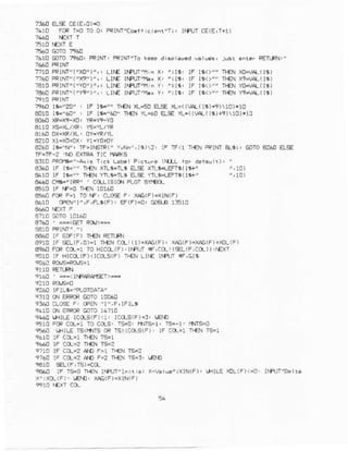 ?4lo FG 14 TOO, PRrM"Cd.ll,c,.rt"Tr. lfPrJTC€(E,T+I)
?61CG0T0?940; FRrl'Ir,FRIMr"lo
t710FRIM/('x0,,",, at* ,*a""'n r, ,,
t7&o PRINT'('X7')',! LIIE lrFtll{4ax x' "
ta60 FFlNr,(,Y9r)',
l5: lF l5<)4r llfN X0-fJ{09)
16, lF ll<>"" rr€ X94{(li)
r$! IF Ja()'' llEN Y!:r[(15)
lt, IF lt<>"" r}EN YH/A(li)
lF 19"' Tf€NxL's! ELEElL=(ltA(lsJit)10)*1o
€O10tt-"6o" : lF la-"ao" Tt€NYL=60ISE YL'((A(l$)+9)10)*10
8060M-X9-XC, YR=Y9-Y!
a1l0 )6=xL/xF, Ys=YL/YP
el60 DX-!R/XL!DYrYR/Y!
a?lc X1=xo]ox,Y!=Y0+OY
y^iz,13)?, lF TF(1 ll€N FFtNr g-9r, COToE2A0ELE
TF-IF-z 'l.rJ EXTFArlc 4cKS
a310PRCI&'{xi. Ticr L.b.r Picru.e (i|-t! 1dr deralrl), '
*! Ir t"=," IFENXIL6=1L$aLS xrL${FI$( l.+/' r',10)
II.€N YTL+-ILg ELSEYII,E] EFT$(It+'
, c[LlslcN FLOIs/f€O-
351c lF rF.! I}€N 10160
cLo4EF: x,E{F).x IN(F)
d610 oPEll"lr,F,FL$(F),EF(F)=0.@B 13s10
6?40 ' ===<ETRqJ)-.
E€AOIF Eff(F) Tl€N RET1RN
dto IF EL{F, 0)rr r}€{ coL,(r )=xrc(F}j xrG(F)=xrc(F)+)oL(F)
4960FCFco-=l T0 HIce(F) tlFlrlrFicol l(9(F,!0)),fErI
e0!0 iF Hrcc(F)octLs(F) Tr{N LliE trFl]T f,Ete
9160 ' -=<
lfPr6RAEErt:
9260 IFLL$-!fuOTDAIA"
9f10 0r sRcR mTo 1!oA!
93ACCLOSFI I]FEN'I"F,IFIL$
e410sr €REf csTo r4?1!
944! LHILElc,as(F)<l lc+S(F).3: tES
io cftsi rs-o: fMs=rr €--1. fNTs=o
e560 |FILE Tg<r'r.rTscR Ts)lco 5(F), rF ao-=l lr{N TS=1
e610 lF C&.1 D€N T9-1
96II IF col=? I}€,,1 Ts=z
t71O IF CcL-2AD F=t Ir€N TS=?
e?60 li c(.2 a€ F=? +€{ rs=3r r,ED
9€Ao lF rS.0 lEN (F). LHILE)oL(F)<4, irFtf"D.lra
x"i)CL{F). r.€lD,r"aE(F)=xrN(F)
 