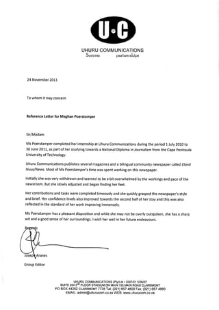 Reference Letter - Uhuru Communications