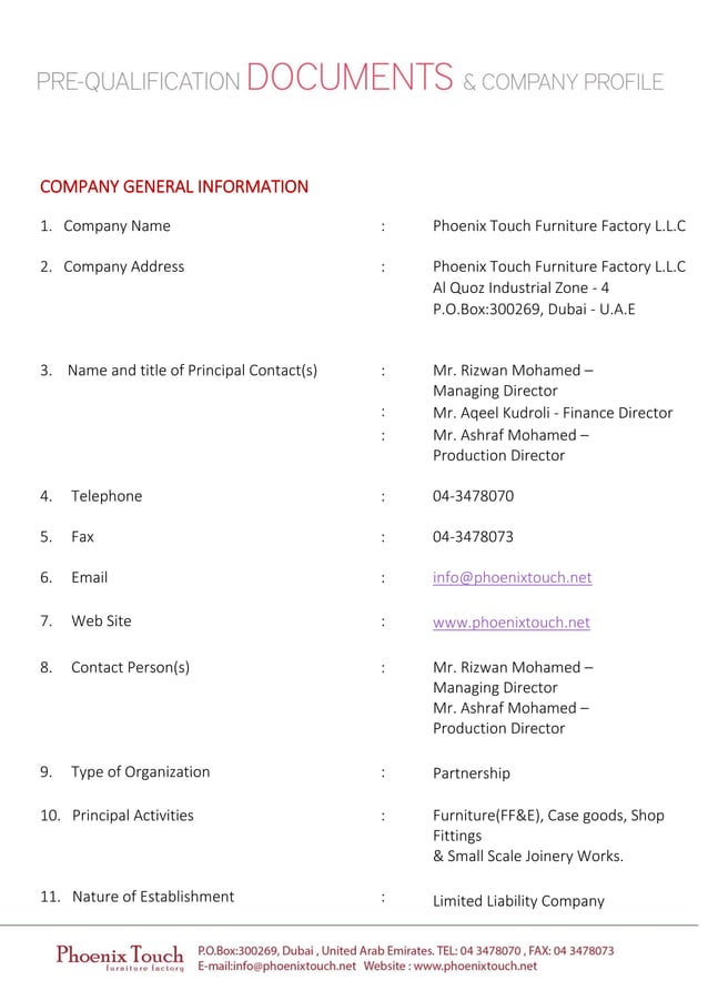 Phoenix Touch Furnitures Company Profile PDF