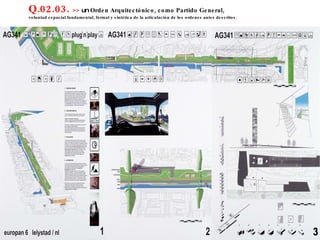 Q.02.03.  >>  un  Orden Arquitectónico, como Partido General,  voluntad espacial fundamental, formal y sintética de la articulación de los ordenes antes descritos. 