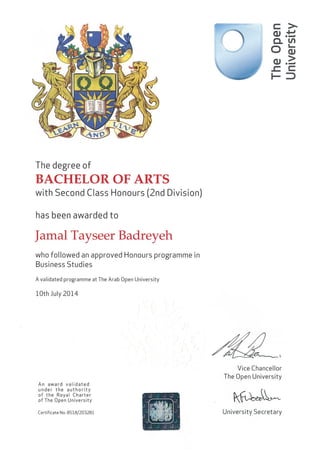Arab Open University Certificate - English
