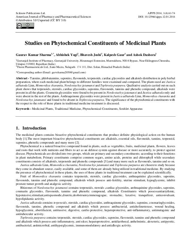 Studies on Phytochemical Constituents of Medicinal Plants