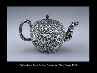 Staffordshire Fossil Pattern Enamel Salt Glaze Teapot 1740
 