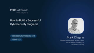 ©2019 Information Security Forum Limited
How to Build a Successful Cyber Security Program 1
Mark Chaplin
Information Security Forum
 