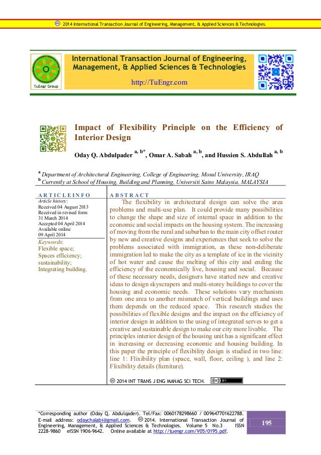 Impact Of Flexibility Principle On The Efficiency Of Interior Design