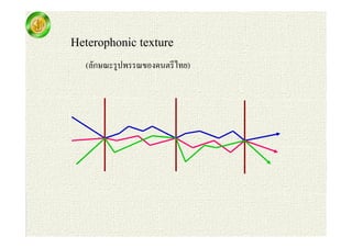 Heterophonic texture 
(ลักษณะรูปพรรณของดนตรีไทย) 
 
