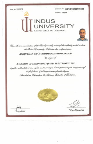 Bachelor of Technology Electronic (Pass) Degree
