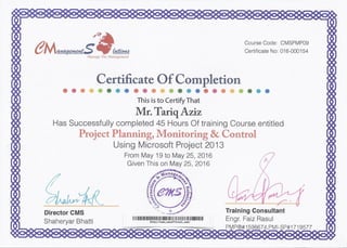 MS Project Training Certificate