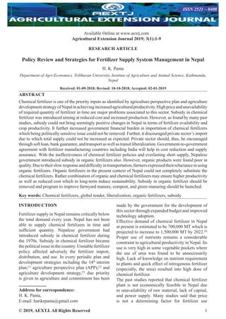 Policy Review and Strategies for Fertilizer Supply System Management in ...
