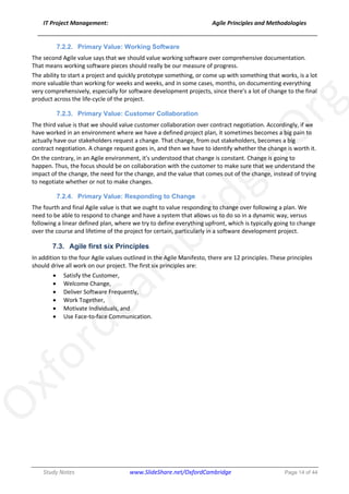 Agile Project Management Principles and Methodologies - Study Notes | PDF