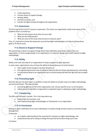 Agile Project Management Principles and Methodologies - Study Notes | PDF