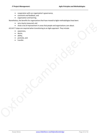 Agile Project Management Principles and Methodologies - Study Notes | PDF