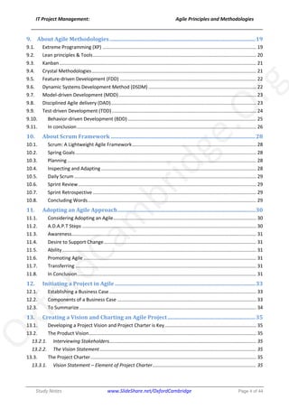 Agile Project Management Principles and Methodologies - Study Notes | PDF