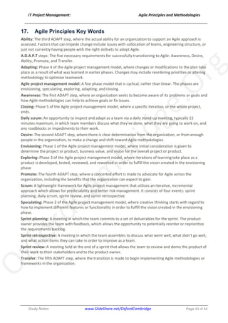 Agile Project Management Principles and Methodologies - Study Notes | PDF