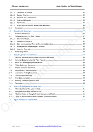 Agile Project Management Principles and Methodologies - Study Notes | PDF