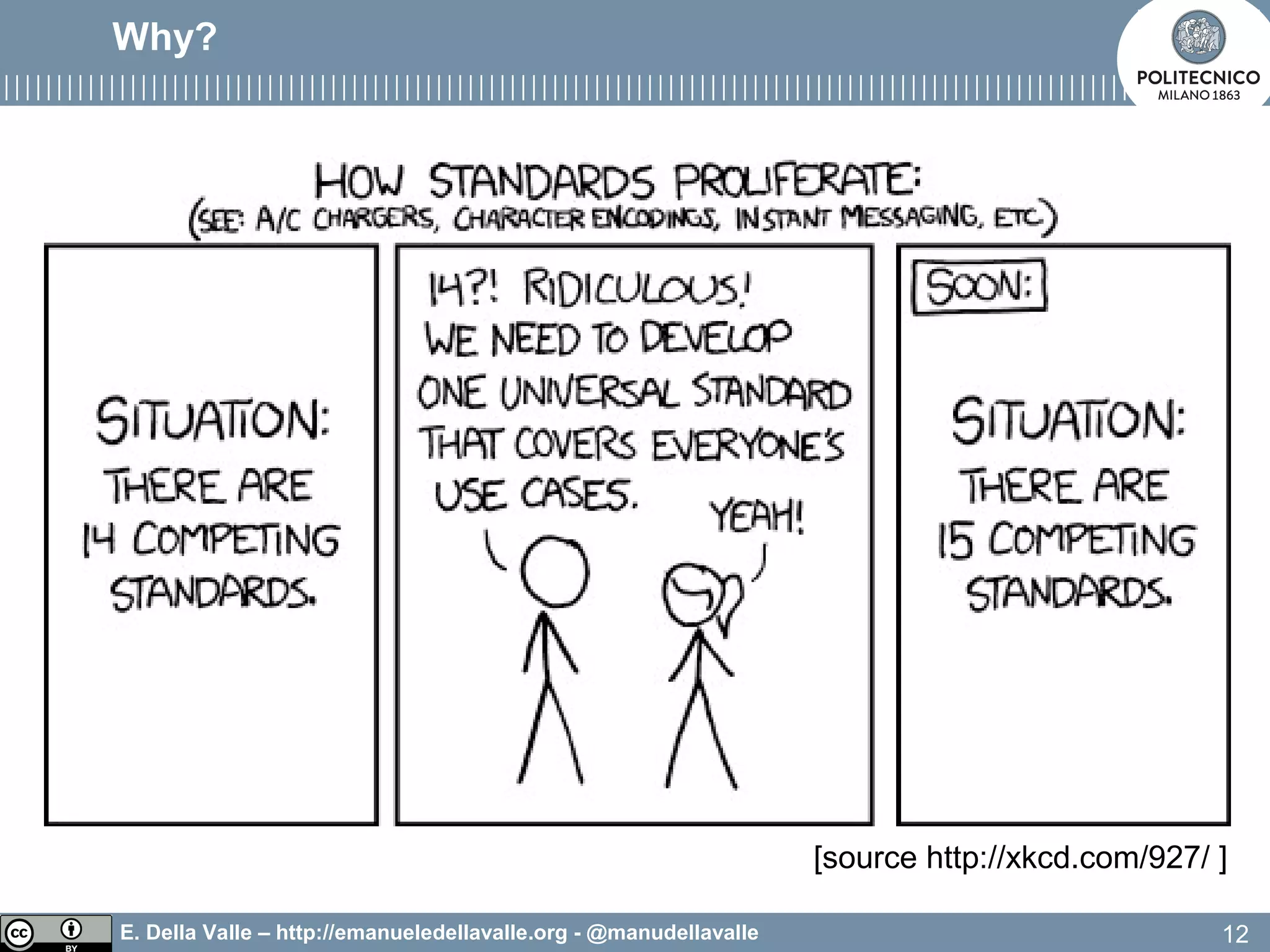 E. Della Valle – http://emanueledellavalle.org - @manudellavalle
Why?
12
[source http://xkcd.com/927/ ]
 