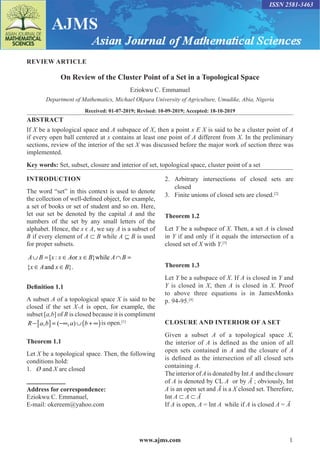 On Review of the Cluster Point of a Set in a Topological Space | PDF