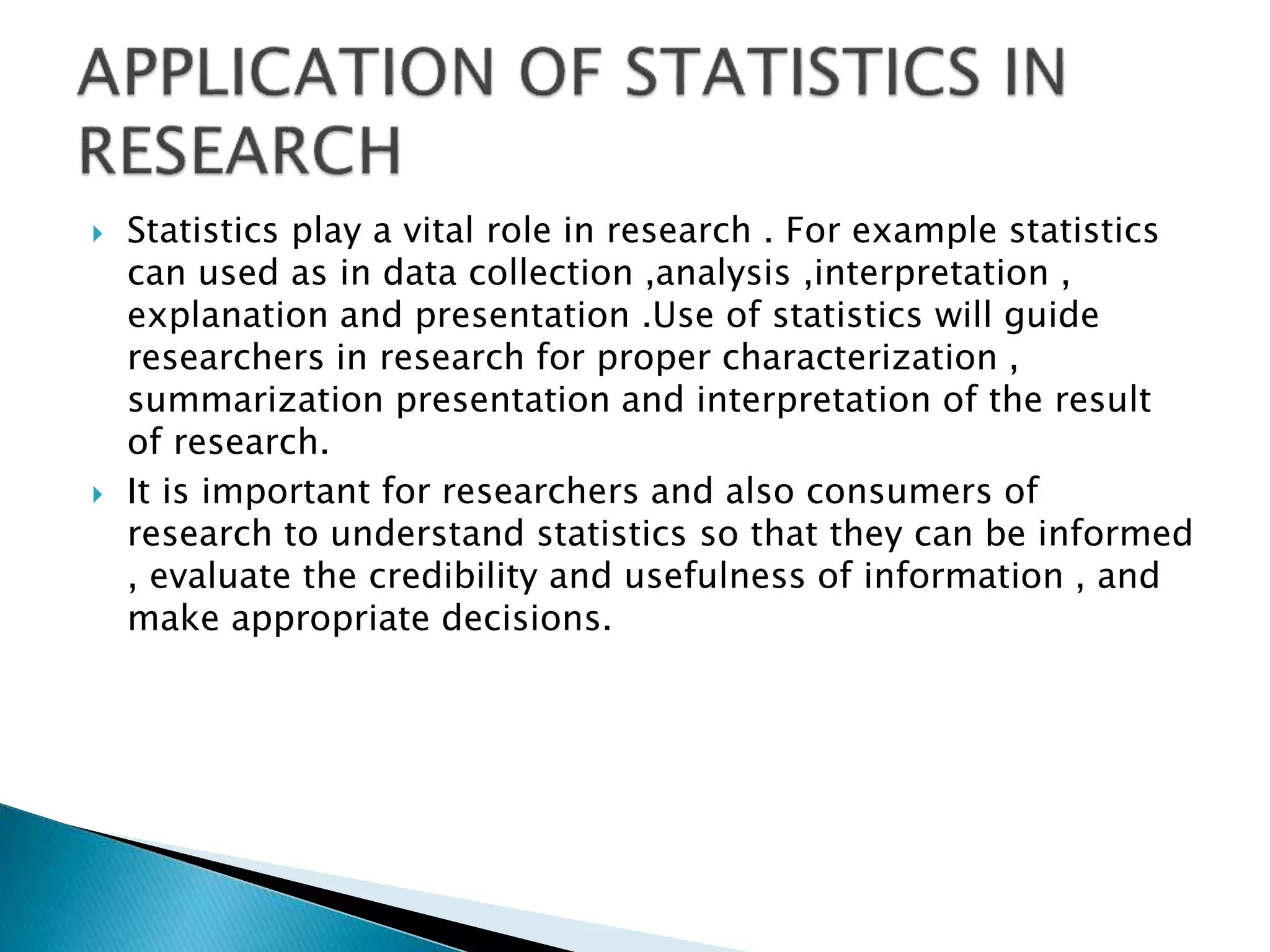 Application of Statistics in Education and Research | PPTX