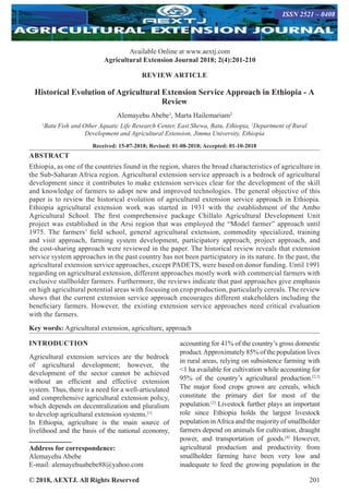 Historical Evolution of Agricultural Extension Service Approach in ...