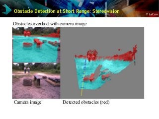 Y LeCun
Obstacle Detection at Short Range: Stereovision
Camera image Detected obstacles (red)
Obstacles overlaid with camera image
 