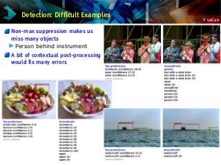 Y LeCun
Detection: Difficult Examples
Non-max suppression makes us
miss many objects
Person behind instrument
A bit of contextual post-processing
would fix many errors
 