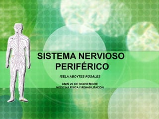 SISTEMA NERVIOSO
PERIFÉRICO
ISELA ABOYTES ROSALES
CMN 20 DE NOVIEMBRE
MEDICINA FÍSICA Y REHABILITACIÓN
 