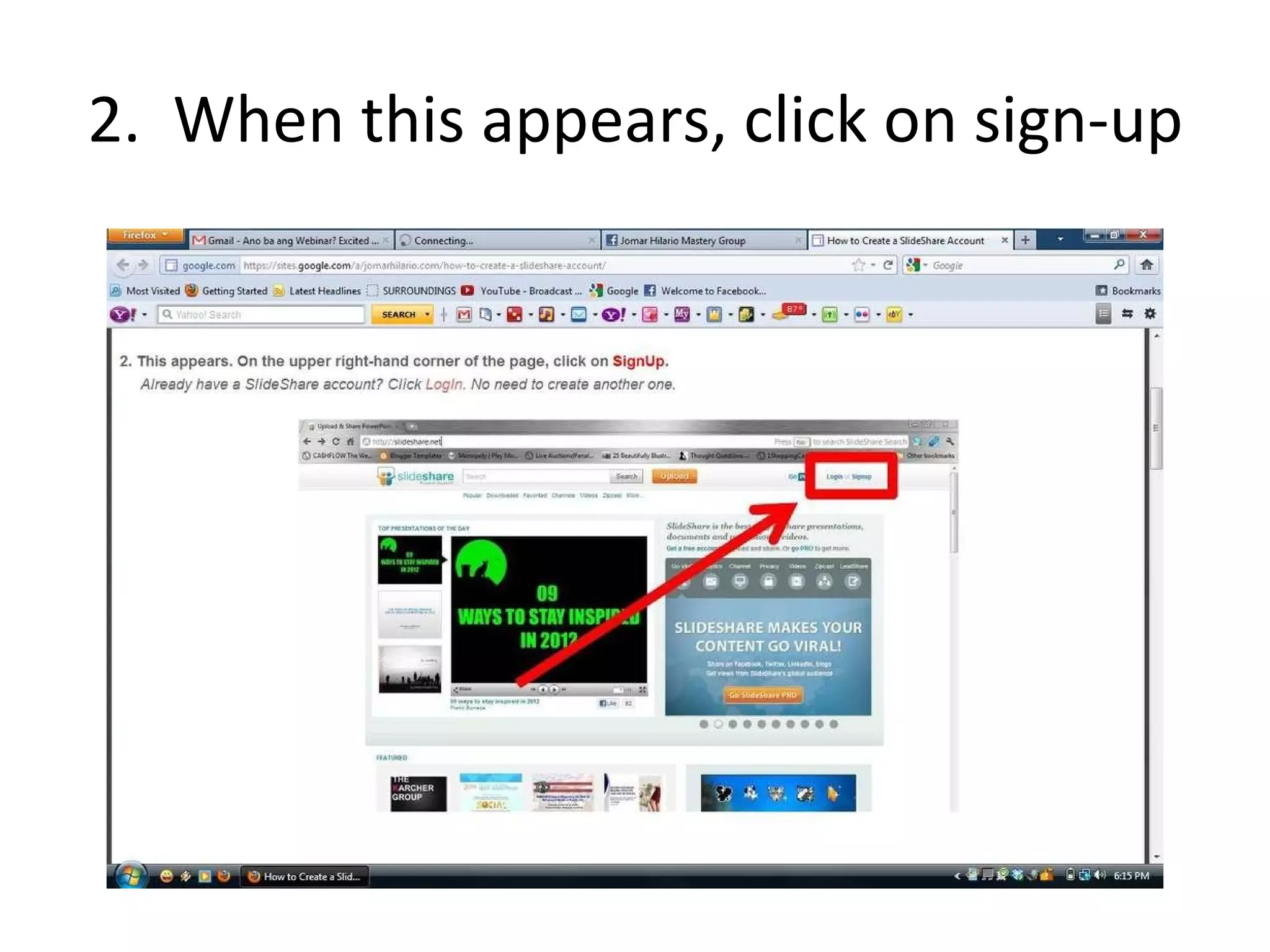 2. When this appears, click on sign-up