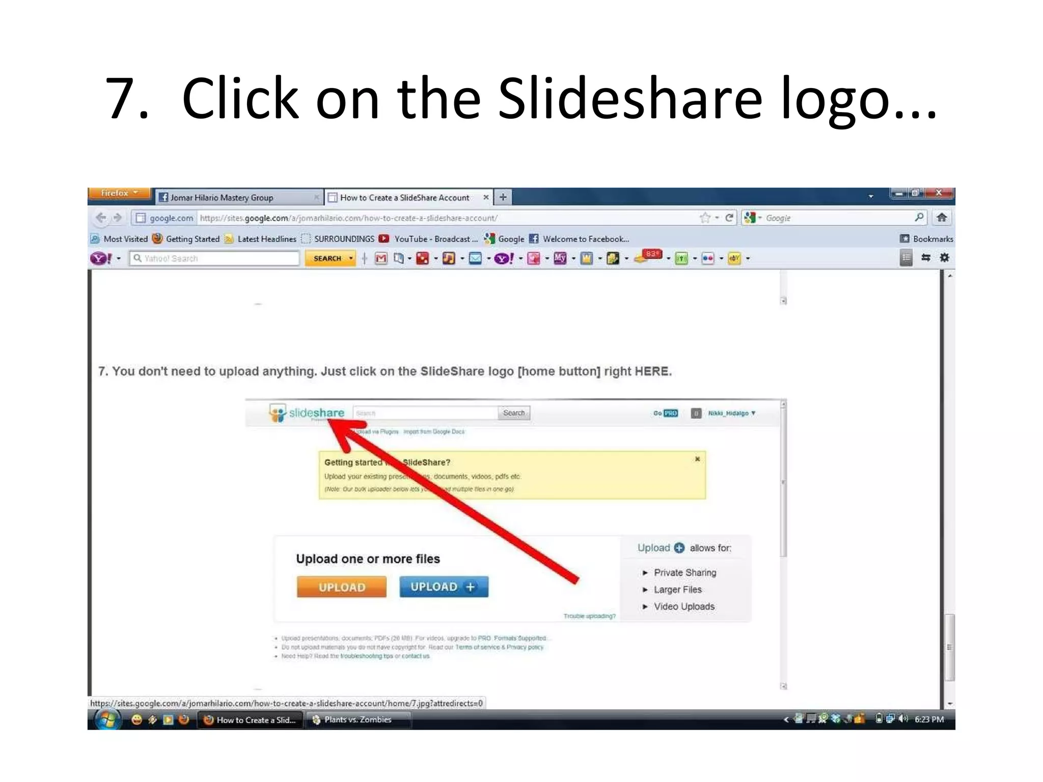 7. Click on the Slideshare logo...