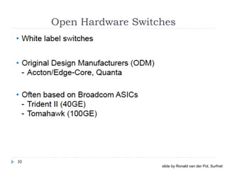 Open Hardware Switches
30
slide by Ronald van der Pol, Surfnet
 