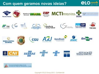 Copyright © ELO Group 2012 - Confidencial
Com quem geramos novas ideias?
 