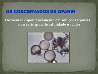 Formam se espontaneamente em soluções aquosas
      com certo grau de salinidade e acidez
 