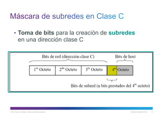 © 2013 Cisco y/o sus filiales. Todos los derechos reservados. Información pública de Cisco 14
• Toma de bits para la creación de subredes
en una dirección clase C
 