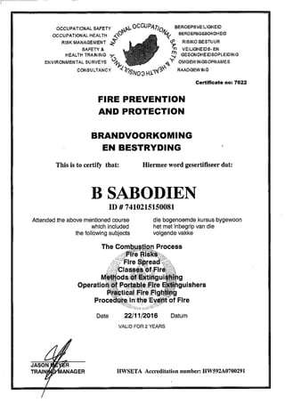 Protection & Prevention Certificate