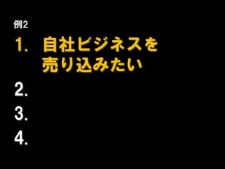 例2

1. 自社ビジネスを
   売り込みたい
2.
3.
4.
 