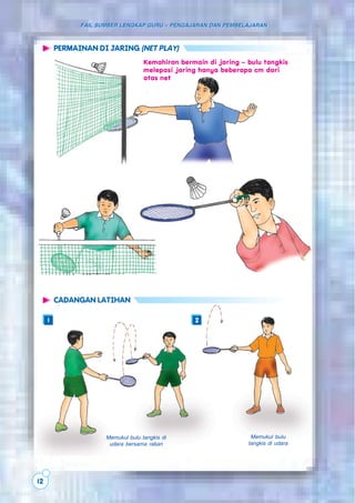 12
FAIL SUMBER LENGKAP GURU – PENGAJARAN DAN PEMBELAJARANFAIL SUMBER LENGKAP GURU – PENGAJARAN DAN PEMBELAJARAN
PERMAINAN DI JARING (NET PLAY)
CADANGAN LATIHAN
Kemahiran bermain di jaring – bulu tangkis
melepasi jaring hanya beberapa cm dari
atas net
1 2
Memukul bulu tangkis di
udara bersama rakan
Memukul bulu
tangkis di udara
 