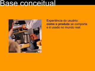 Experiência do usuário:  como o produto  se comporta e é usado no mundo real. Base conceitual 