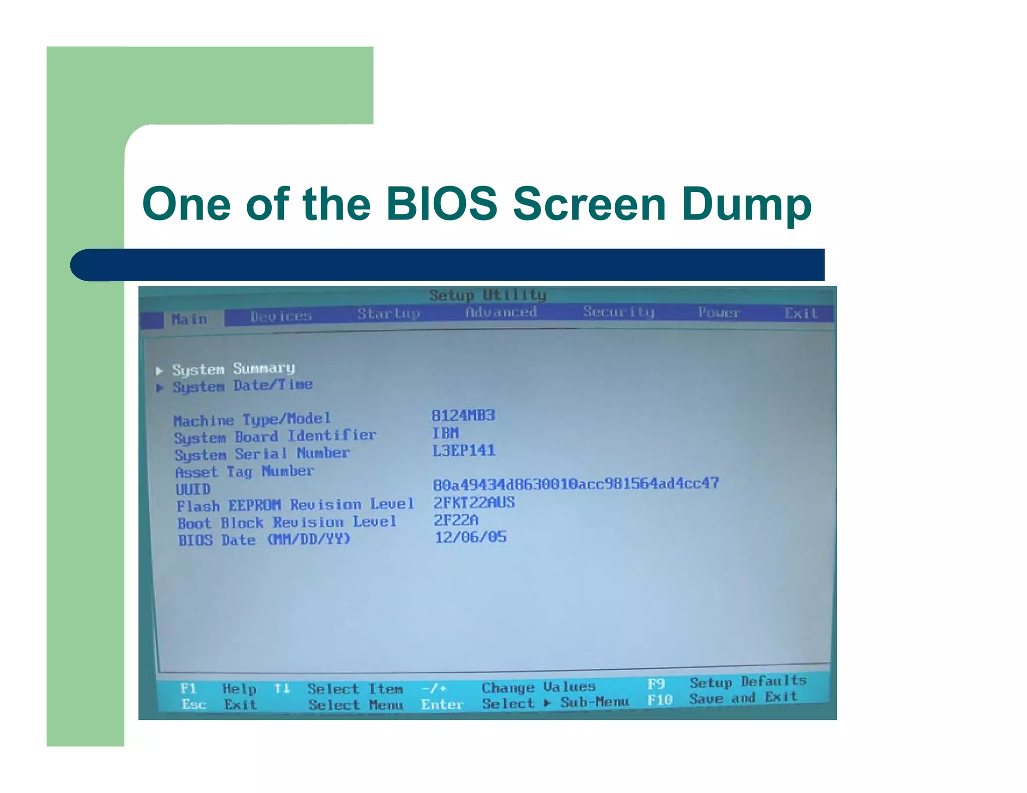One of the BIOS Screen Dump

 