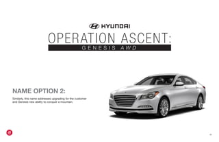NAME OPTION 2:
Similarly, this name addresses upgrading for the customer
and Genesis new ability to conquer a mountain.
{5}
OPERATION
EOPERATION ASCENT:G E N E S I S A W D
 
